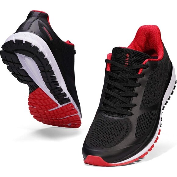 Other - Men's Black Red Supportive Running Shoes Cushioned Athletic Lace Up Sneakers